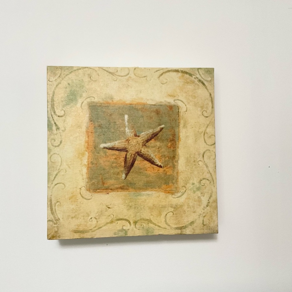 Vintage Starfish Wall Art – 8x8 Canvas Coastal Beach Decor, Nautical Ocean Theme